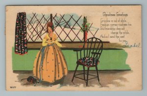 Christmas Greetings Cat Women Dress Chair Window Curtain Postcard  