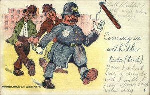 Smiling Police Officer Cop Brings Men to Jail c1905 Postcard