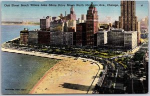 Oak Street Beach Where Lakeshore Dr. Meets N Michigan Ave. Chicago IL Postcard