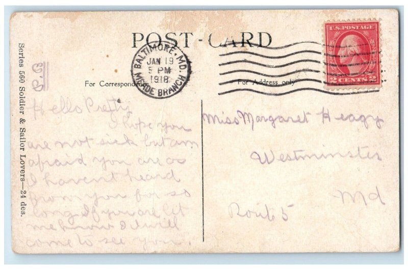 1918 Couple Romance Soldier Engagement At The Front Baltimore MD Posted Postcard 