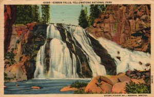 USA Gibbon Falls Yellowstone National Park Linen Postcard 08.91