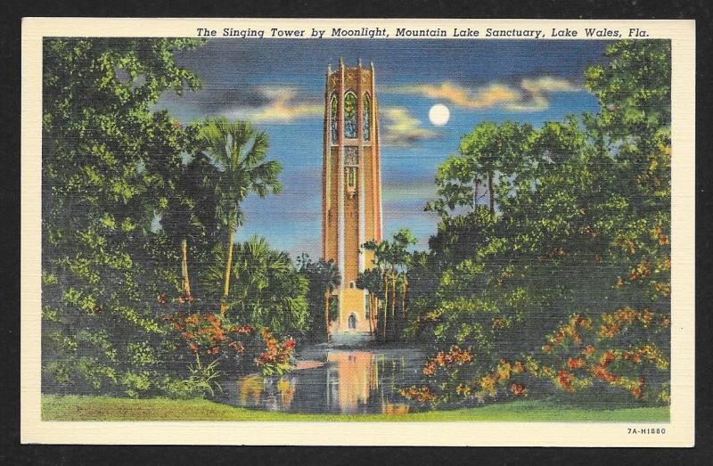 Singing Tower at Night Mountain Lake Sanctuary Lake Wales Florida Unused c1937