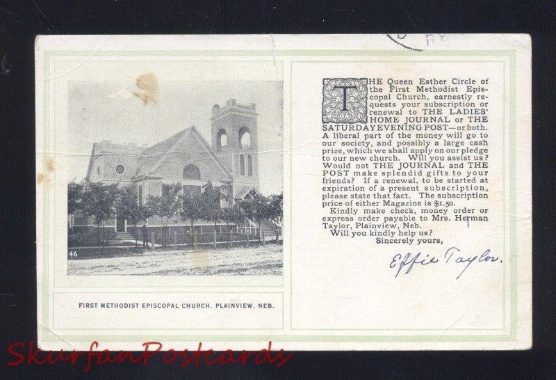 PLAINVIEW NEBRASKA FIRST METHODIST EPISCOPAL CHURCH VINTAGE POSTCARD