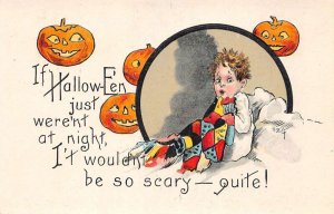 Hallowe'en HBG Artist Signed, Scared Child & Jack-o-Lanterns,L. & E. Series No.