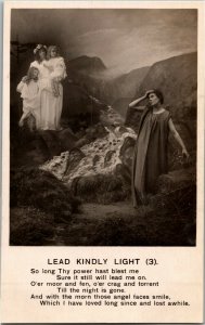 RPPC Lead Kindly Light 3 Woman Remembers Lost Family Poem Bamforth Postcard E30