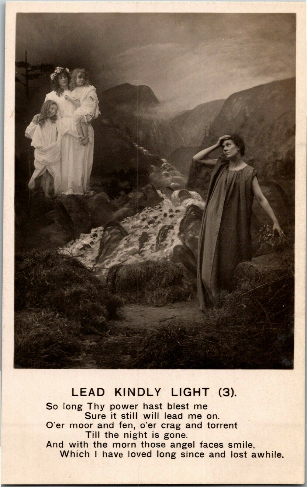 RPPC Lead Kindly Light 3 Woman Remembers Lost Family Poem Bamforth