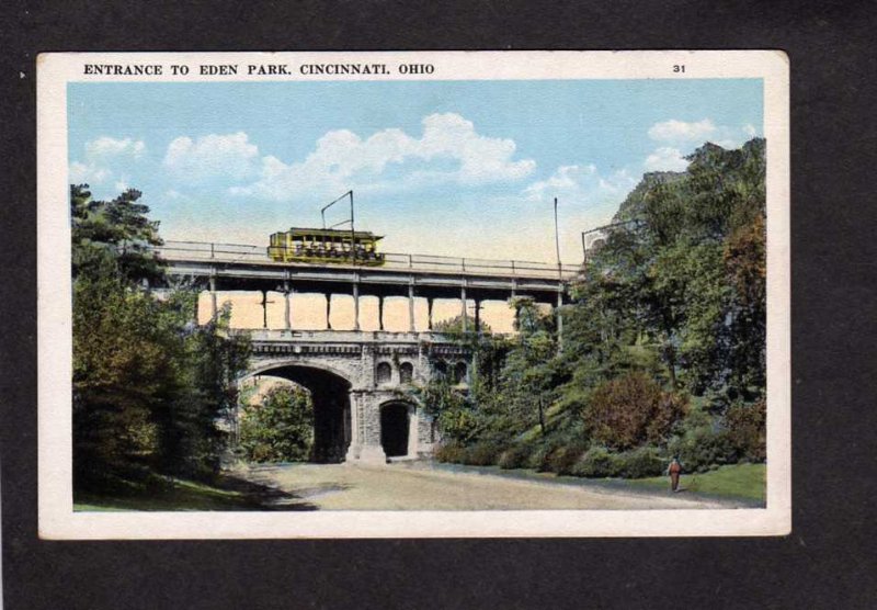 OH Entrance Eden Park Cincinnati Ohio Postcard Trolley Train Car