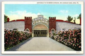 Erie Pennsylvania~Waldameer Park~Rainbow Gardens Entrance~Flowers~Linen Postcard