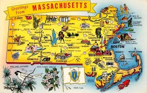 Greetings from Massachusetts USA Map Unused 