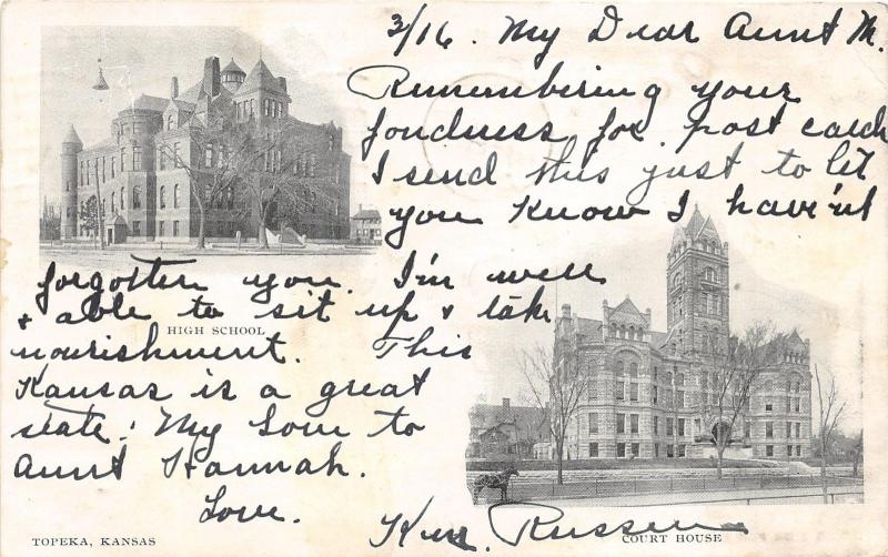 Topeka Kansas~High School~Court House~c1905 B&W Postcard