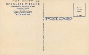 Postcard Missouri East Rolla Hull's Colonial Village Teich linen 23-2060