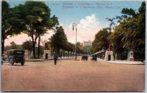 1910's Entrance To Chapultepec Park Mexico City Street View Cars Posted Postcard