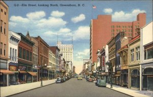 Greensboro North Carolina NC Elm Street Scene Linen Vintage Postcard