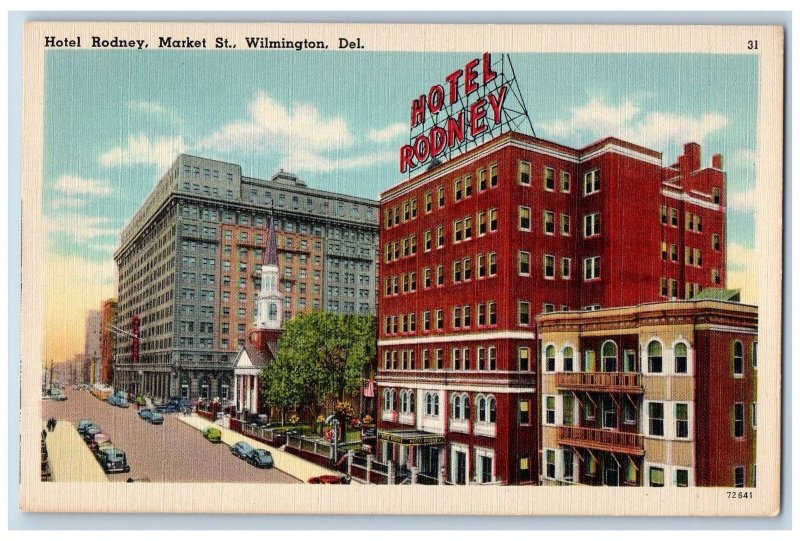 c1940 Hotel Rodney & Restaurant Building Market St. Wilmington Delaware Postcard