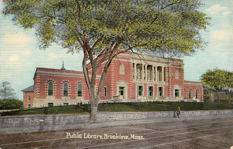 Brookline Massachusetts Public Library Exterior Antique Postcard K21858