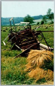 Millersburg Ohio 1960s Postcard Yoder's Amish Home Horse Drawn Binder Harvesting