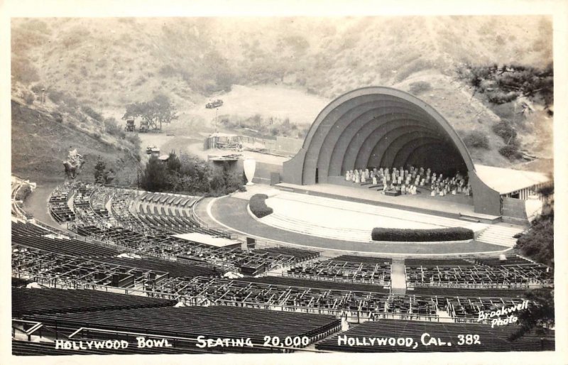 RPPC HOLLYWOOD BOWL, CA Seating 20,000 Brookwell Photo ca 1940s Vintage Postcard