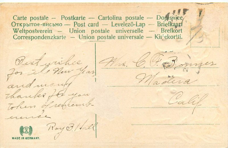 Embossed New Years Postcard Year Date 1908 Children Snowball Fight