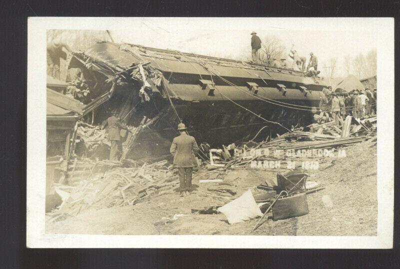 RPPC GLADBROOK IOWA 1910 RAILROAD TRAIN WRECK VINTAGE REAL PHOTO POSTCARD