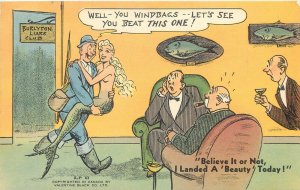 Vintage Postcard Comic Fishing Story Mermaid Valentine AP 63