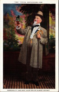 Linen Postcard Two Typical Kentuckians Personality and Mint Julep