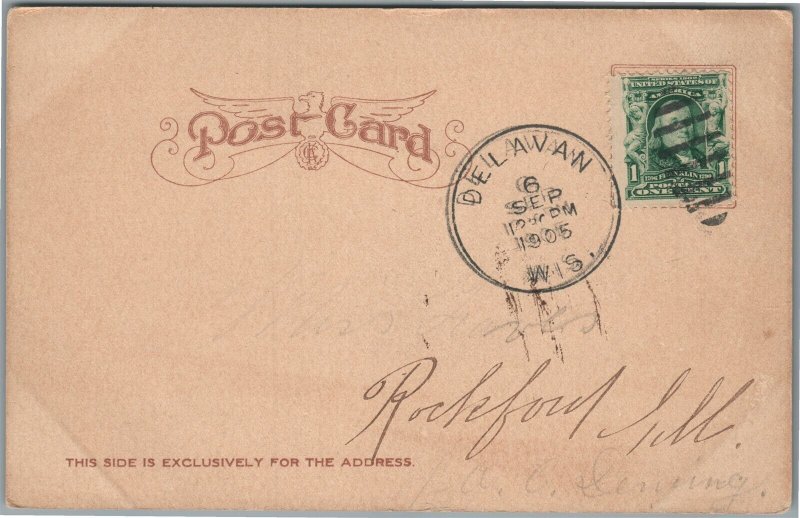 DELEVAN LAKE WI BUSINESS STREET ANTIQUE POSTCARD