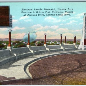 c1940s Council Bluffs, IA Oakland Drive City Birds Eye Abraham Lincoln PC A243