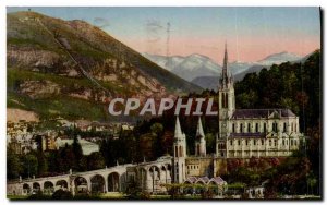 Old Postcard Lourdes Basilica and the Pic du jer