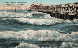 Vintage Postcard 1919 The Breakers and Pleasure Pier Long Beach California CA