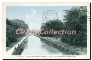 Postcard Old Bridge Seine Aube favors corner canal fishermen