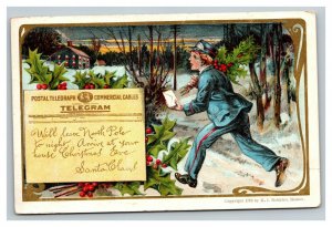 Vintage 1906 Christmas Postcard Santa Claus Sends a Telegram From North Pole