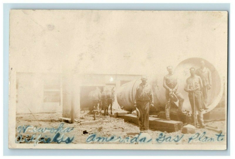 C.1915 RPPC Wewoka Oklahoma Amerada Gas Plant Workers Vintage Postcard P113