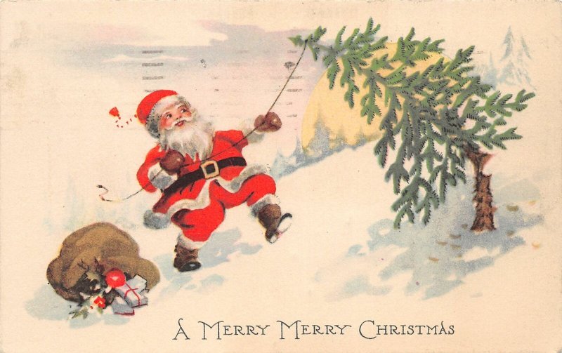 F42/ Santa Claus Merry Christmas Postcard c1923 Cutting Tree Toys 2