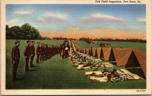 Vtg Fort Knox Kentucky KY Soldiers at Full Field Inspection 1940s Linen Postcard