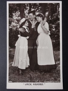 Sailor with two maids JACK ASHORE - Old RP Postcard by Rotary