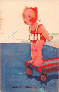 Children Girl Swimsuit Sea Jump Une Deux et Art by Beatrice Mallet postcard B930