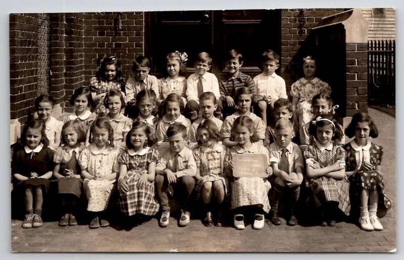 Dorchester MA RPPC Rochambeau School Children Class Photo 1930s Postcard U23