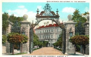 Vintage Postcard Entrance Gateway Mrs. Cornelius Vanderbilt Residence Newport RI