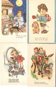 Children with animals, cats, dogs.. Lot of four (4) vintage Spanish Postcard