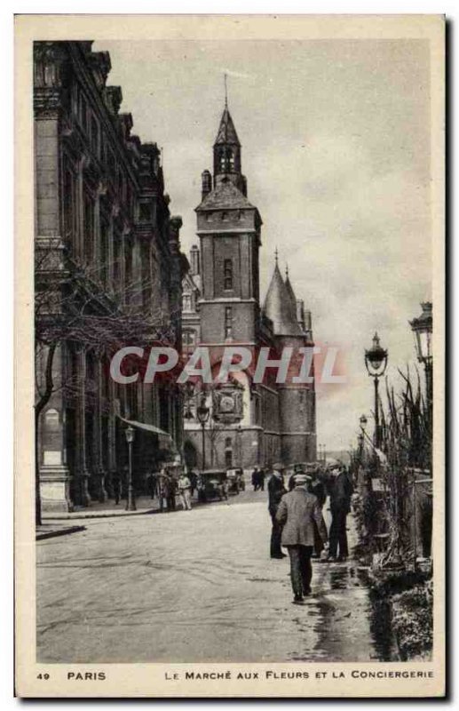 Paris Old Postcard The flower market and the concierge