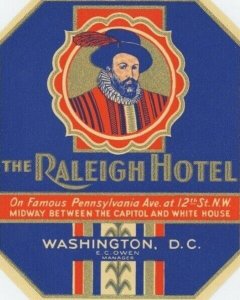 1930's-40's Raleigh Hotel Washington DC, Luggage Label Poster Stamp B6 