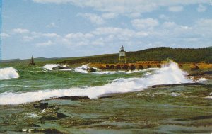 Breakers and Light House at Harbor Entrance - Grand Marais MN, Minnesota