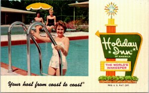 Postcard GA Tifton Holiday Inn Beautiful Girls by Swimming Pool I-75 1960s J2