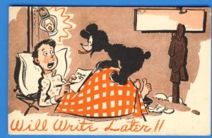 TEDDY BEAR ~ Will Write Later !! - teddy bear, boy writes letter bed c.1947