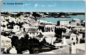 Saint Georges Bermuda Houses Steamships In The Distance Antique Postcard