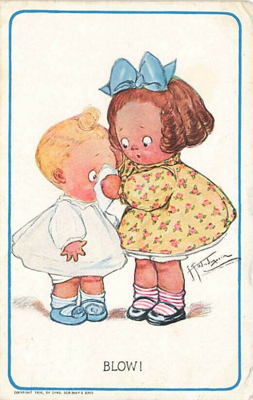 Grace Wiederseim Artist Comic Girl Helping a Boy Blow His Nose Postcard