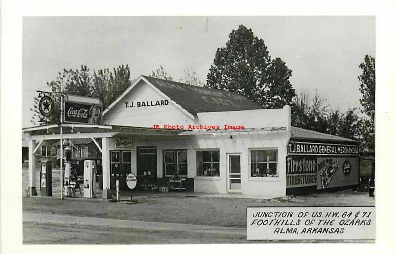 AR, Alma, Arkansas, RPPC, TJ Ballard Texaco Gas Station & General Store