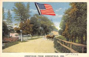 Greenfield Indiana Greetings From horse buggy US Flag antique pc Z45747