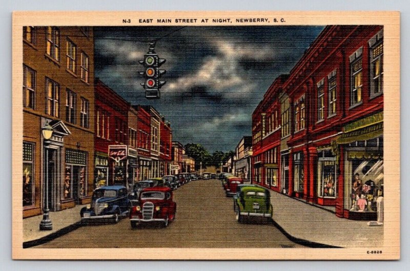 Linen East Main Street Old Cars Night View Scene Newberry South
