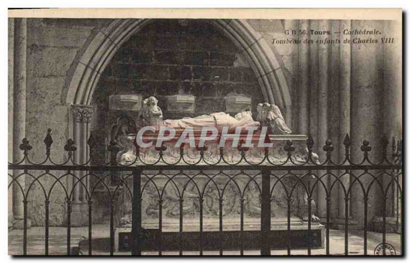 Old Postcard Tours Cathedral Tomb of Charles VIII of children